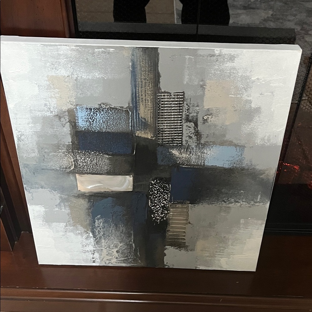 #DB.Abstract Blue and Gray Canvas Art